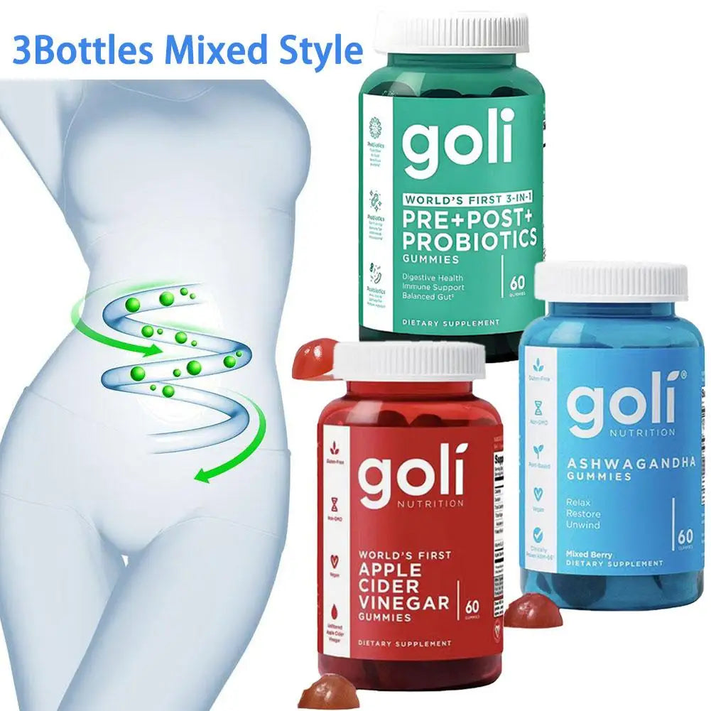 3PCS Ashwagandha Gummies & Apple Cider Vinegar Gummies & Probiotic Gummies -Supports the Immune System Relieves Anxiety & Stress